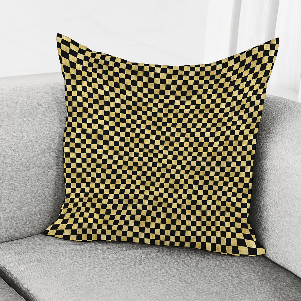 Gold And Black Checkered Pattern Print Pillow Cover