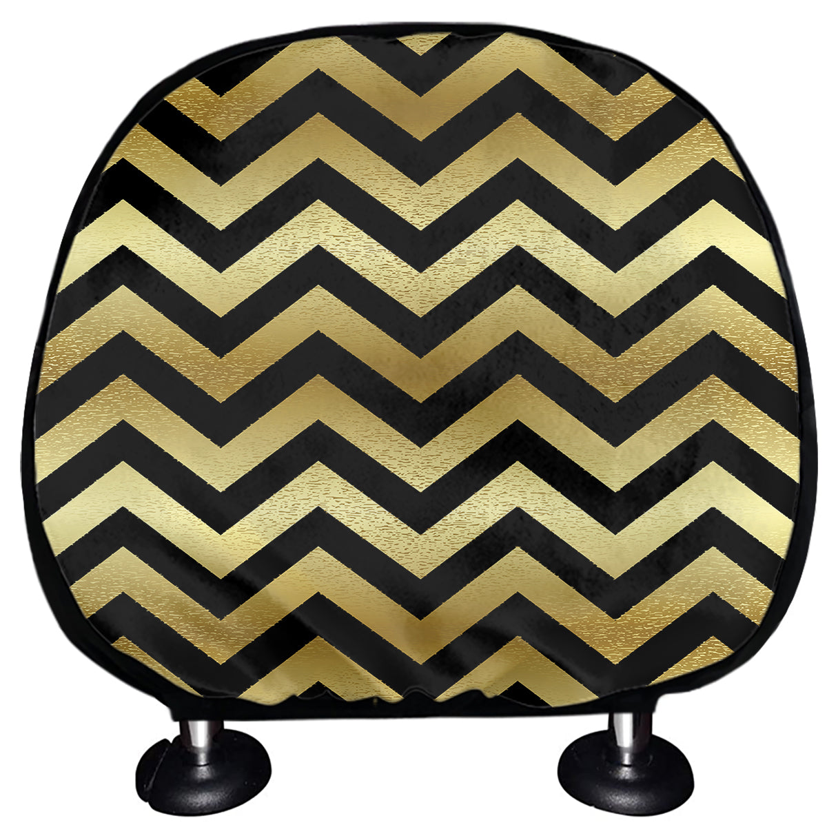 Gold And Black Chevron Pattern Print Car Headrest Covers