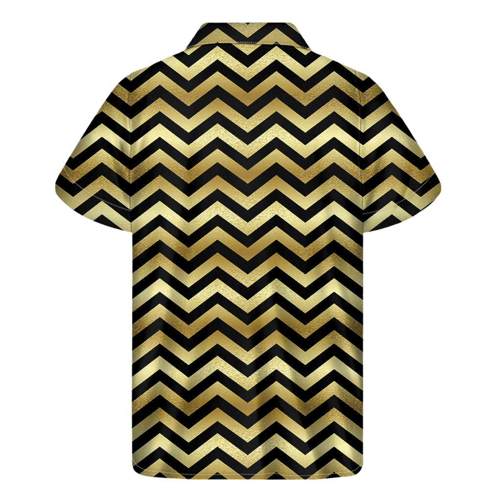 Gold And Black Chevron Pattern Print Men's Short Sleeve Shirt