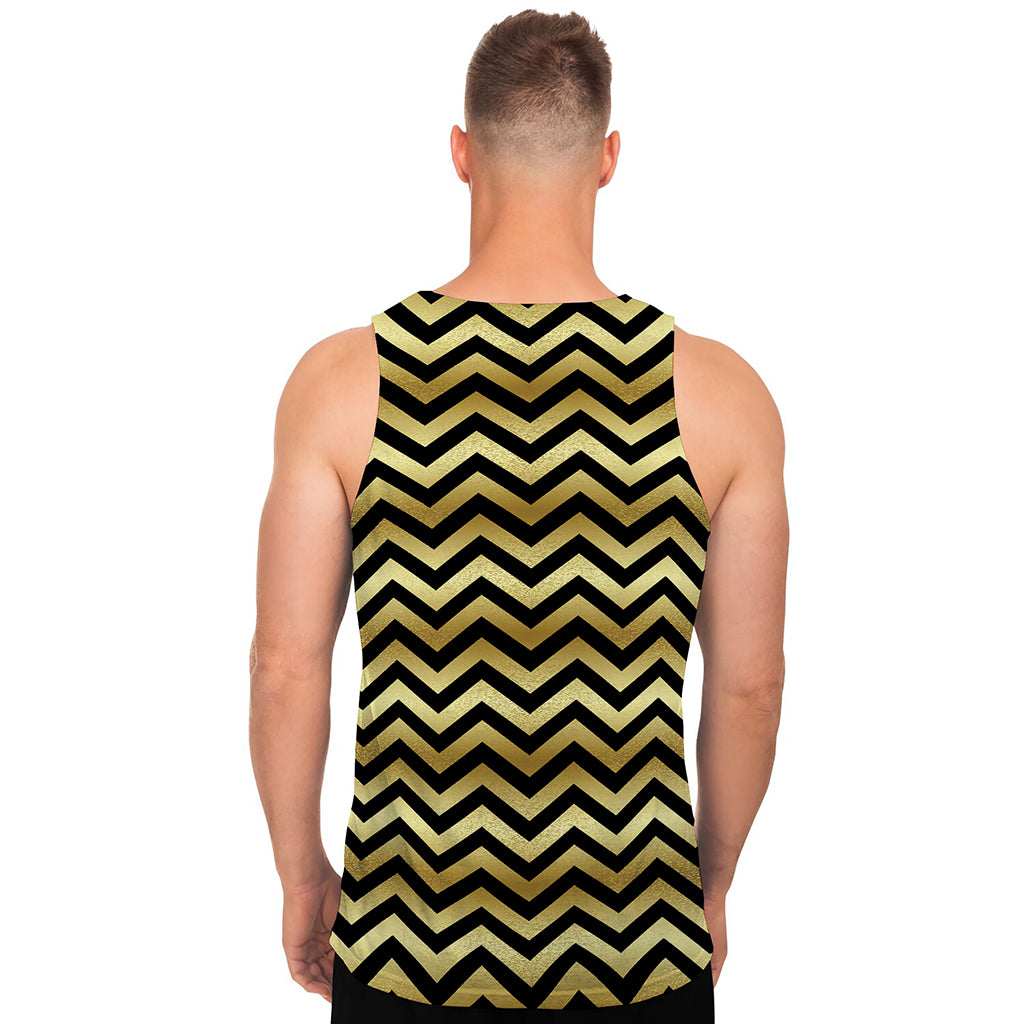 Gold And Black Chevron Pattern Print Men's Tank Top