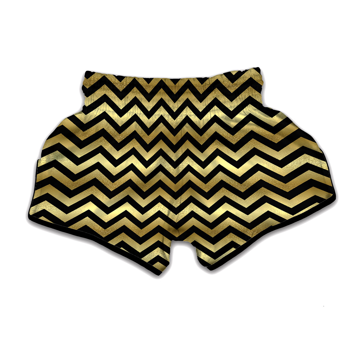 Gold And Black Chevron Pattern Print Muay Thai Boxing Shorts