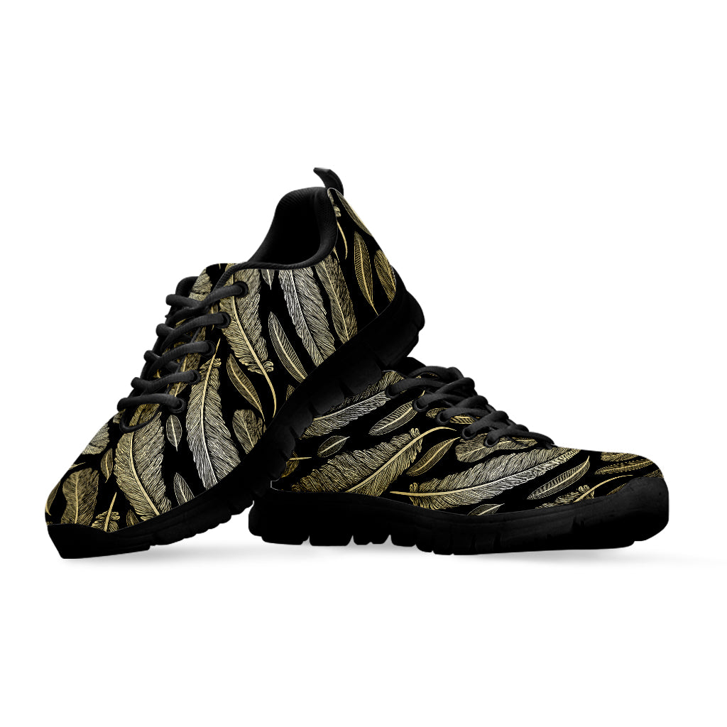 Gold And Black Feather Pattern Print Black Sneakers