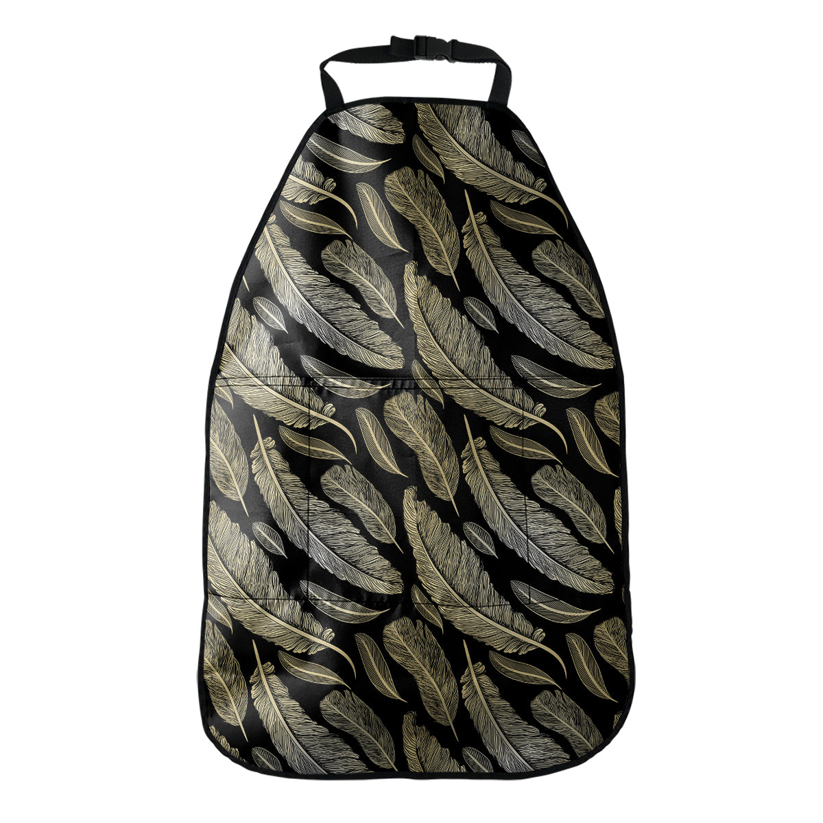 Gold And Black Feather Pattern Print Car Seat Organizers