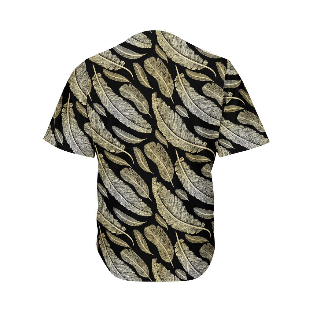 Gold And Black Feather Pattern Print Men's Baseball Jersey