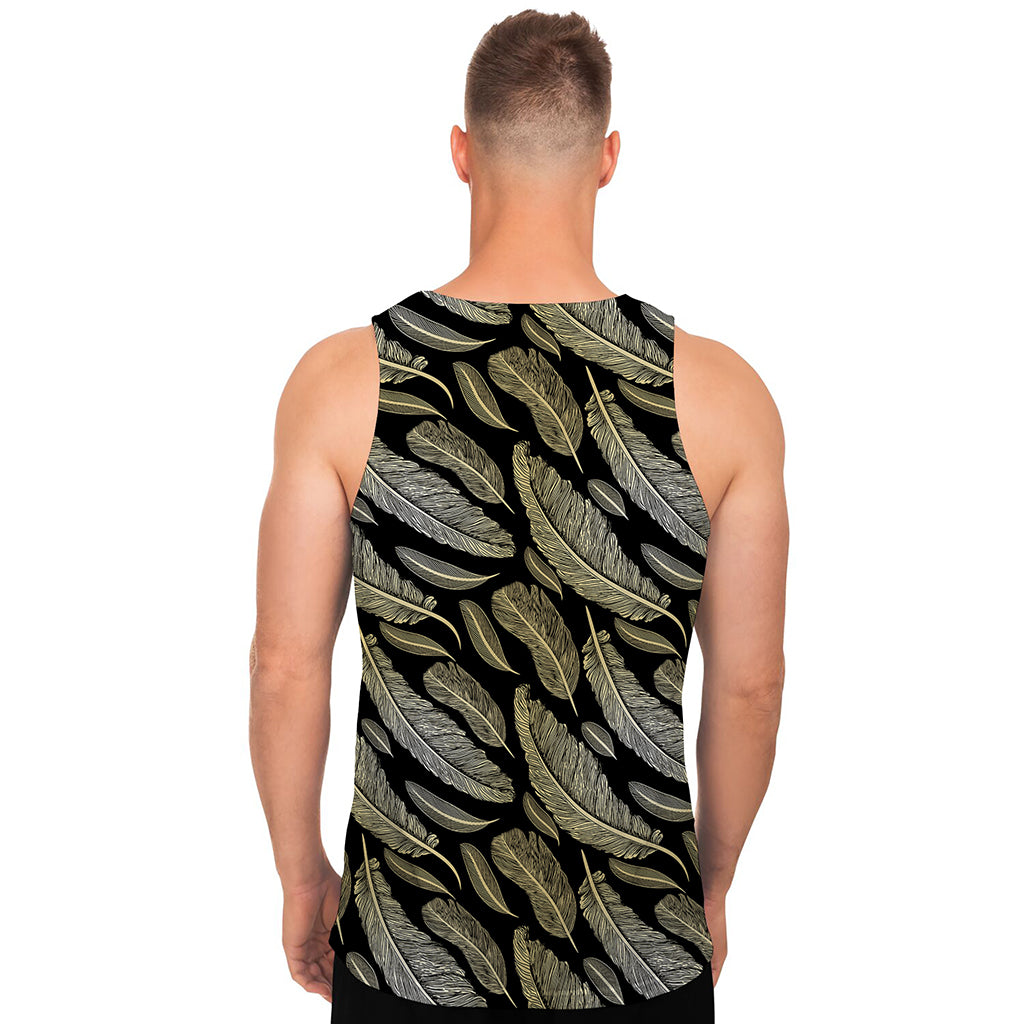 Gold And Black Feather Pattern Print Men's Tank Top