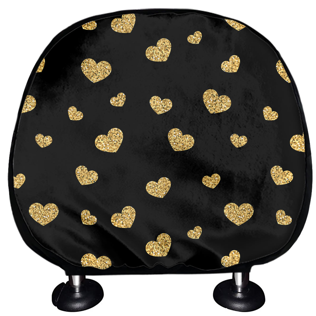 Gold And Black Heart Pattern Print Car Headrest Covers