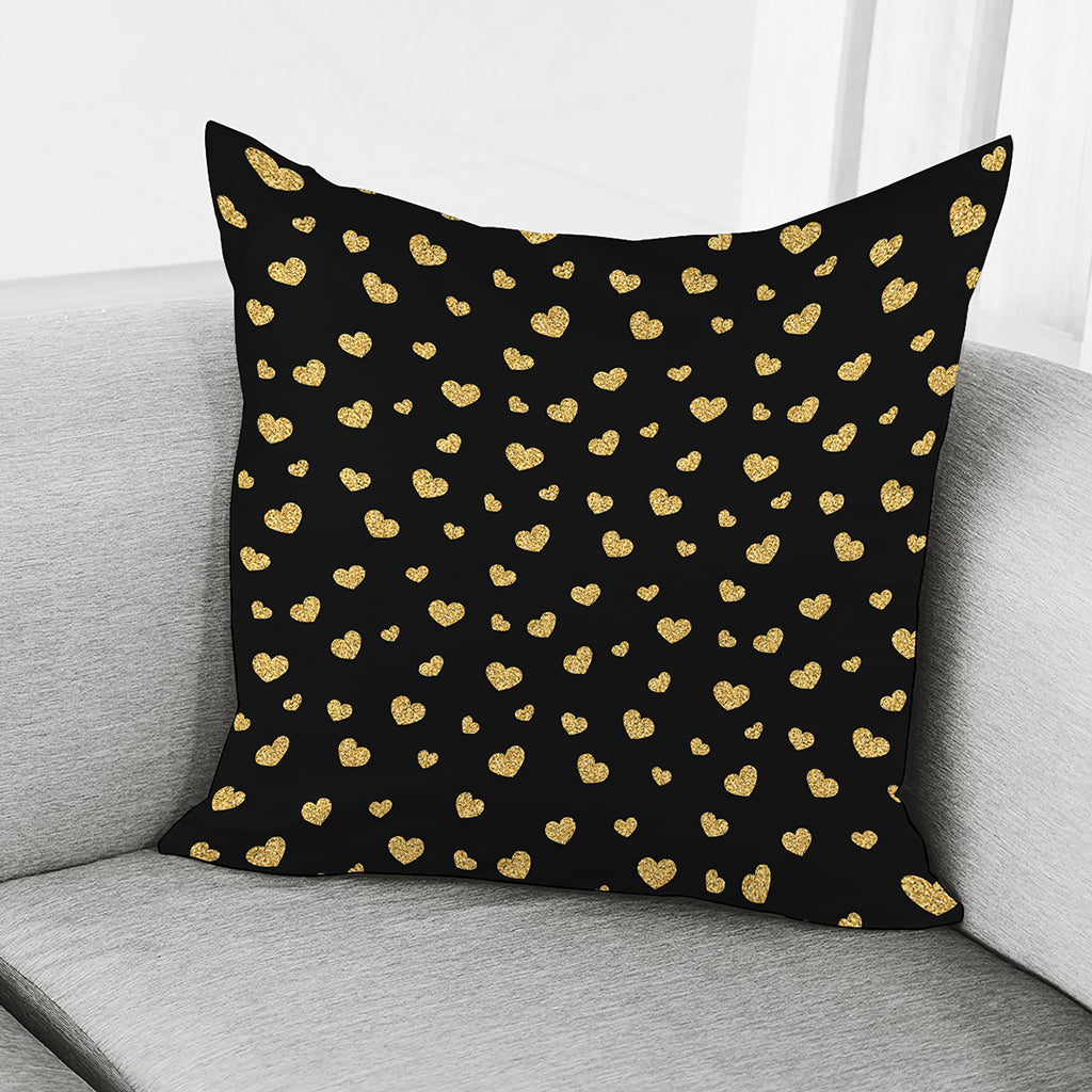 Gold And Black Heart Pattern Print Pillow Cover