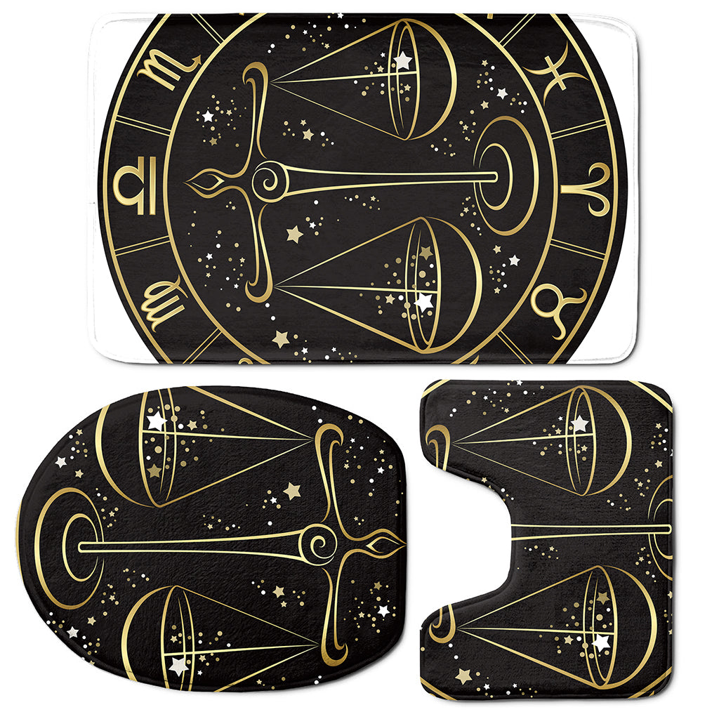 Gold And Black Libra Sign Print 3 Piece Bath Mat Set