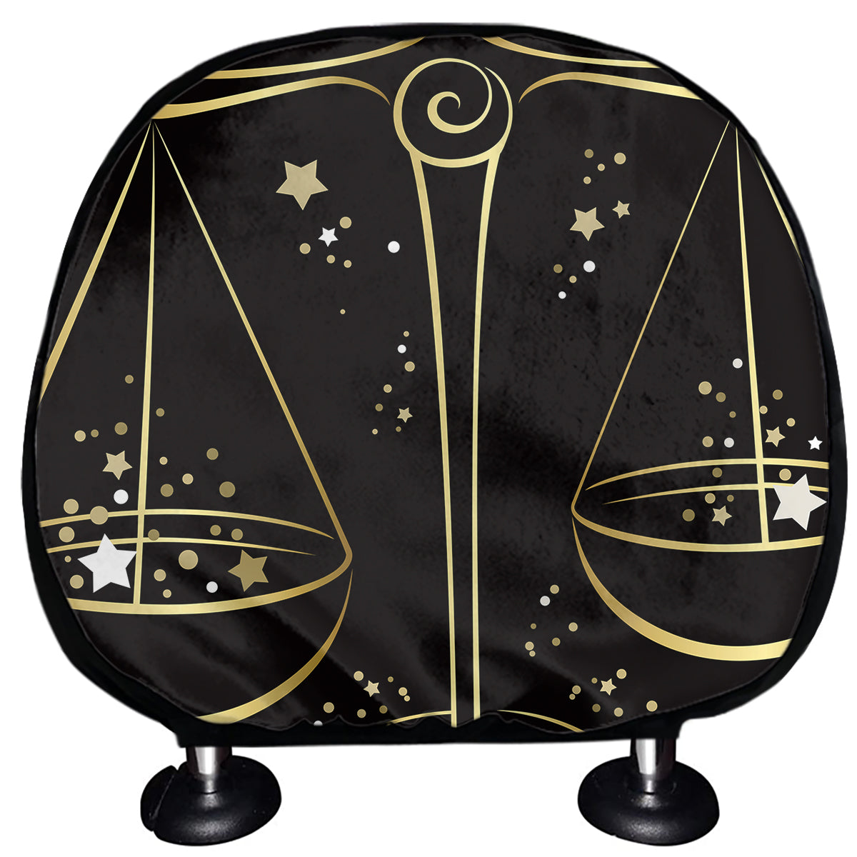 Gold And Black Libra Sign Print Car Headrest Covers