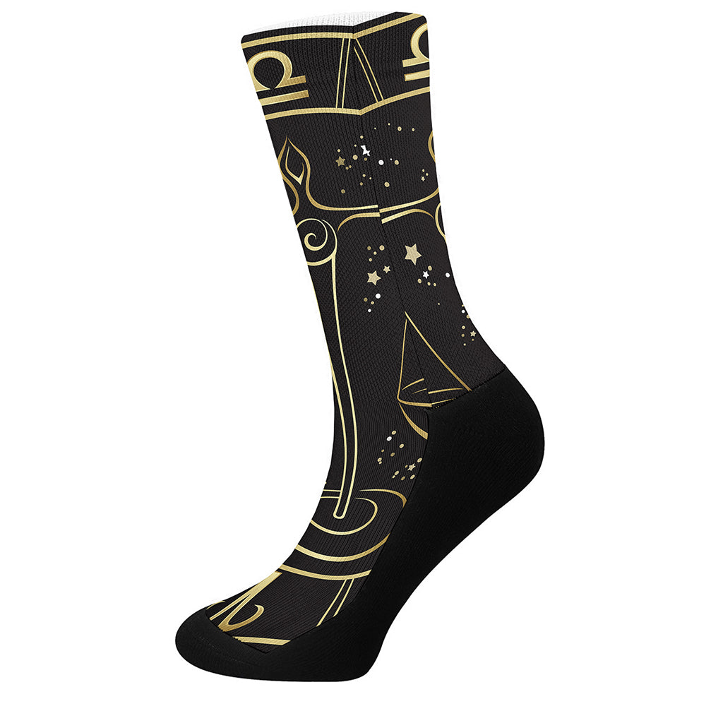 Gold And Black Libra Sign Print Crew Socks