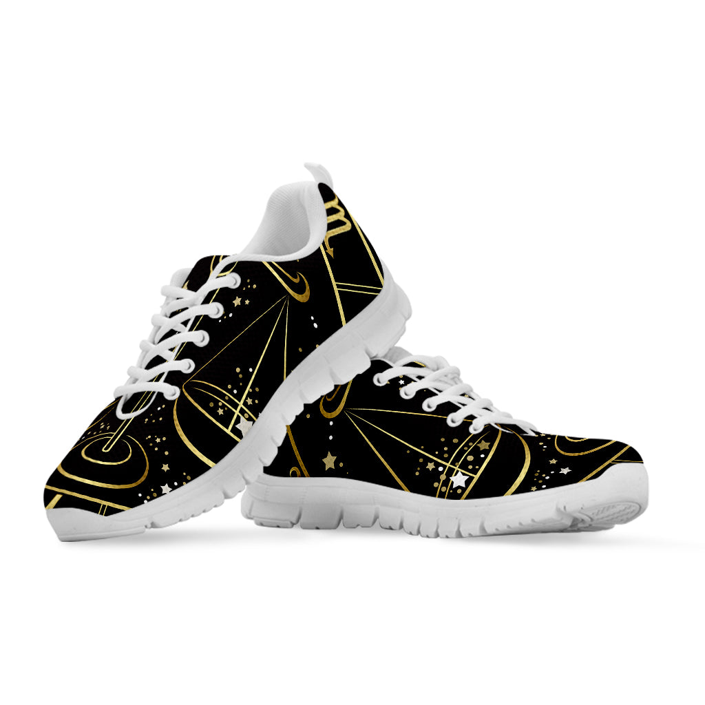 Gold And Black Libra Sign Print White Sneakers