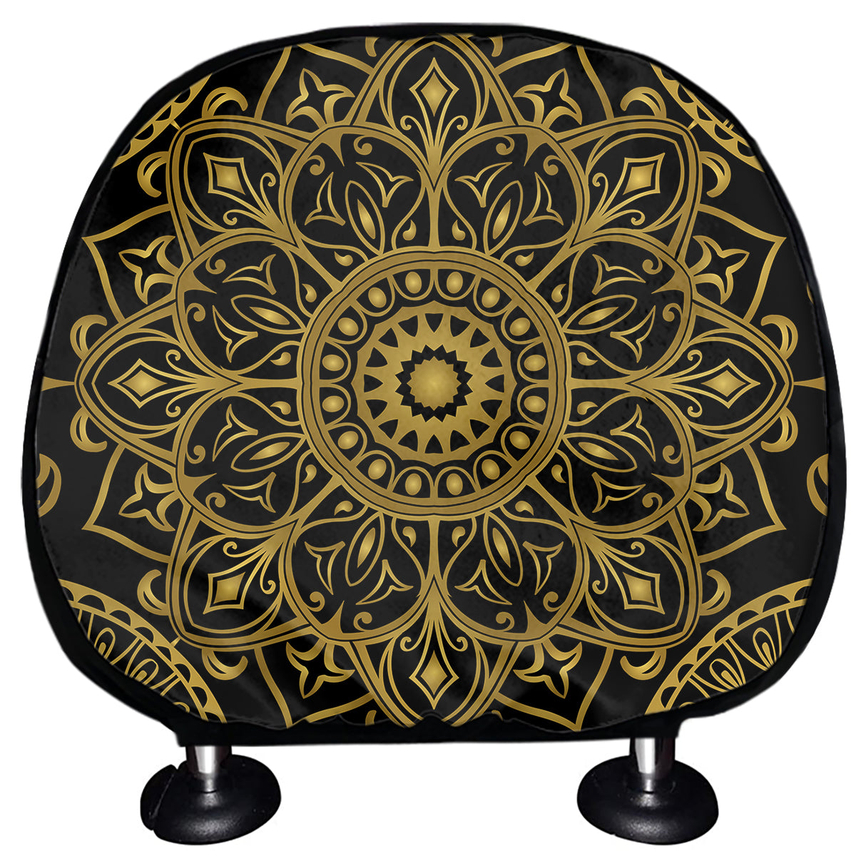 Gold And Black Mandala Print Car Headrest Covers