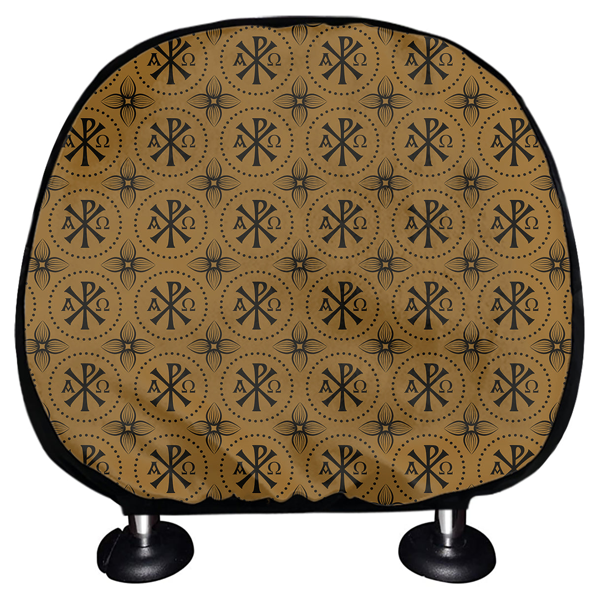 Gold And Black Orthodox Pattern Print Car Headrest Covers
