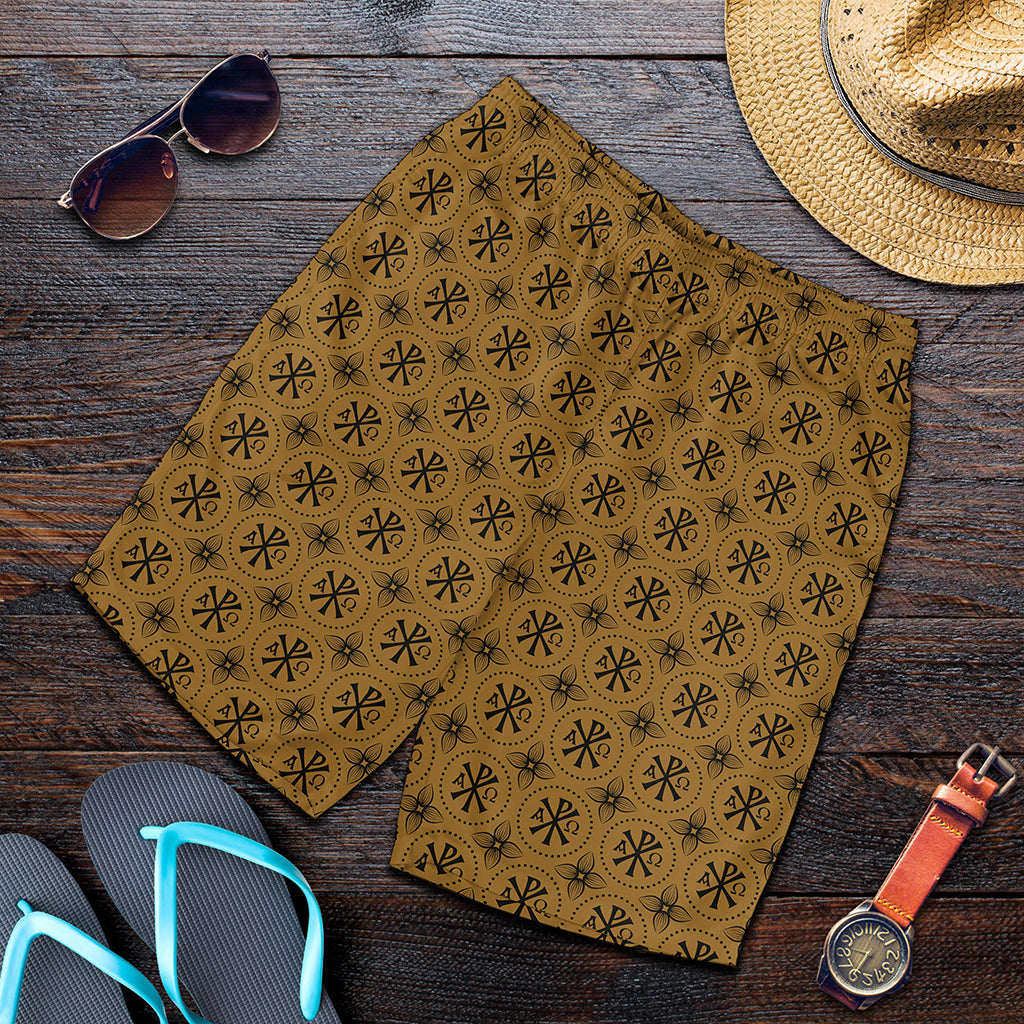Gold And Black Orthodox Pattern Print Men's Shorts