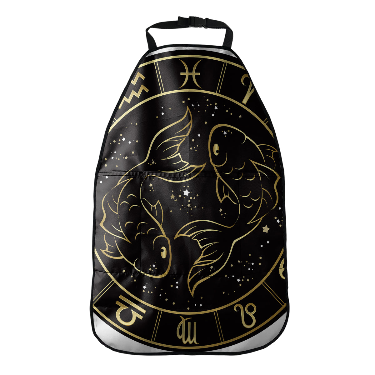 Gold And Black Pisces Sign Print Car Seat Organizers