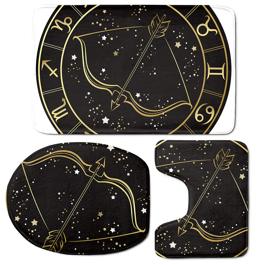 Gold And Black Sagittarius Sign Print 3 Piece Bath Mat Set
