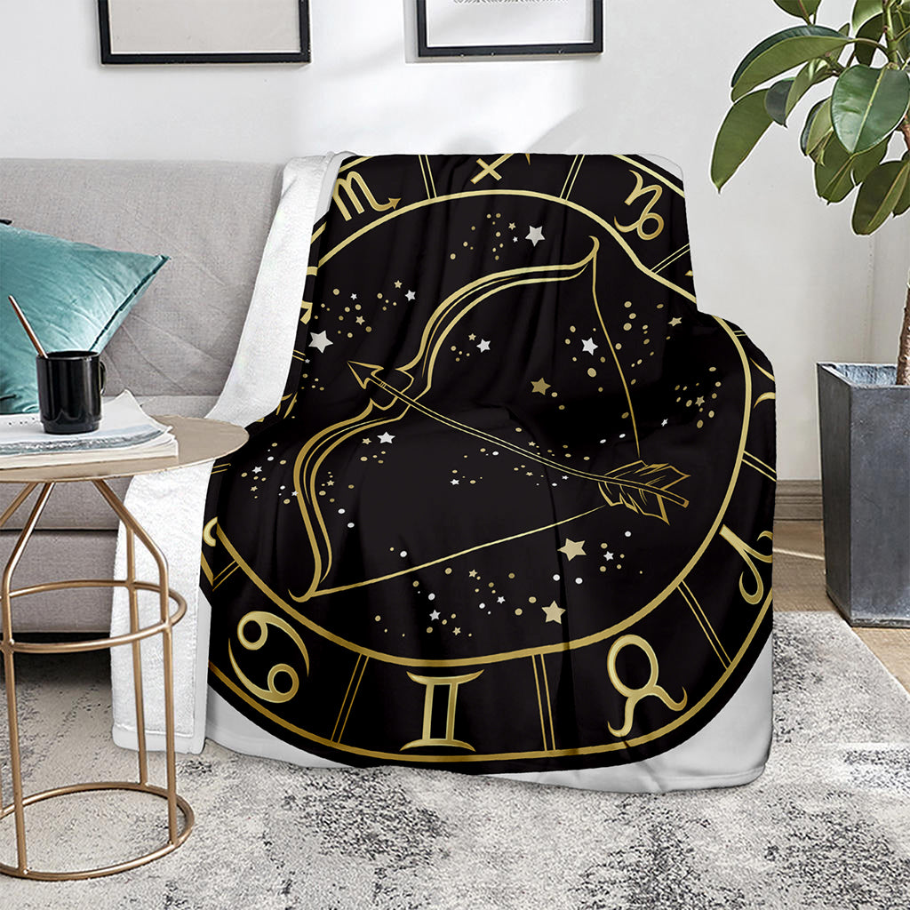 Gold And Black Sagittarius Sign Print Blanket