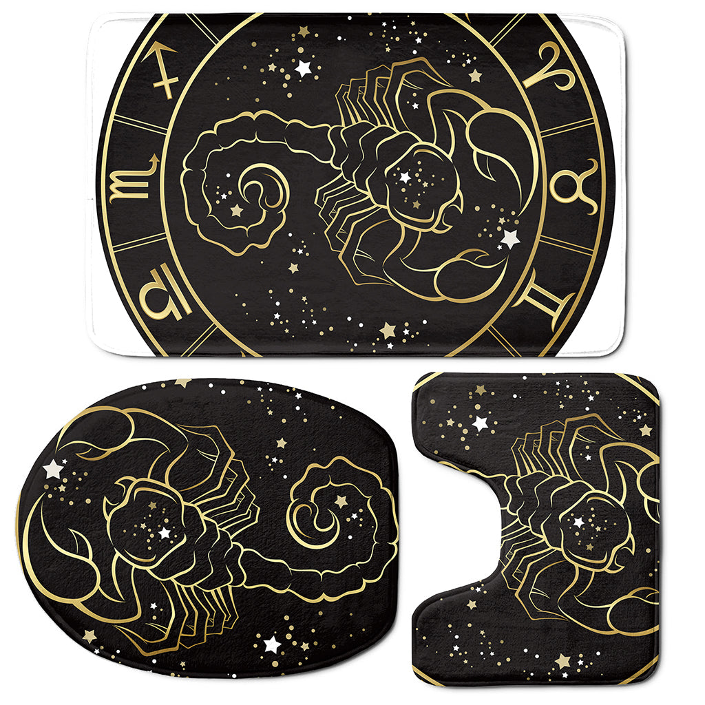 Gold And Black Scorpio Sign Print 3 Piece Bath Mat Set