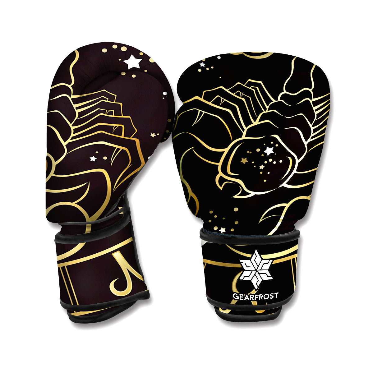 Gold And Black Scorpio Sign Print Boxing Gloves