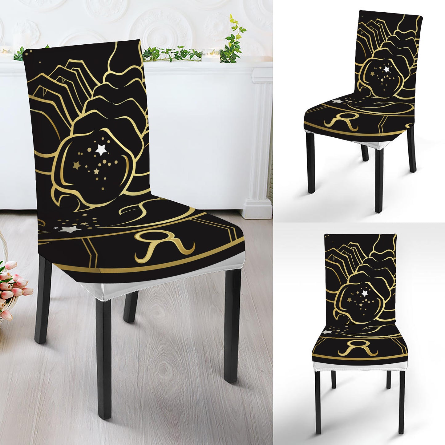 Gold And Black Scorpio Sign Print Dining Chair Slipcover