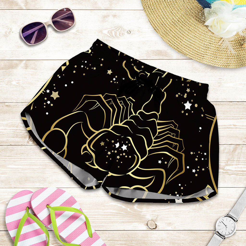 Gold And Black Scorpio Sign Print Women's Shorts