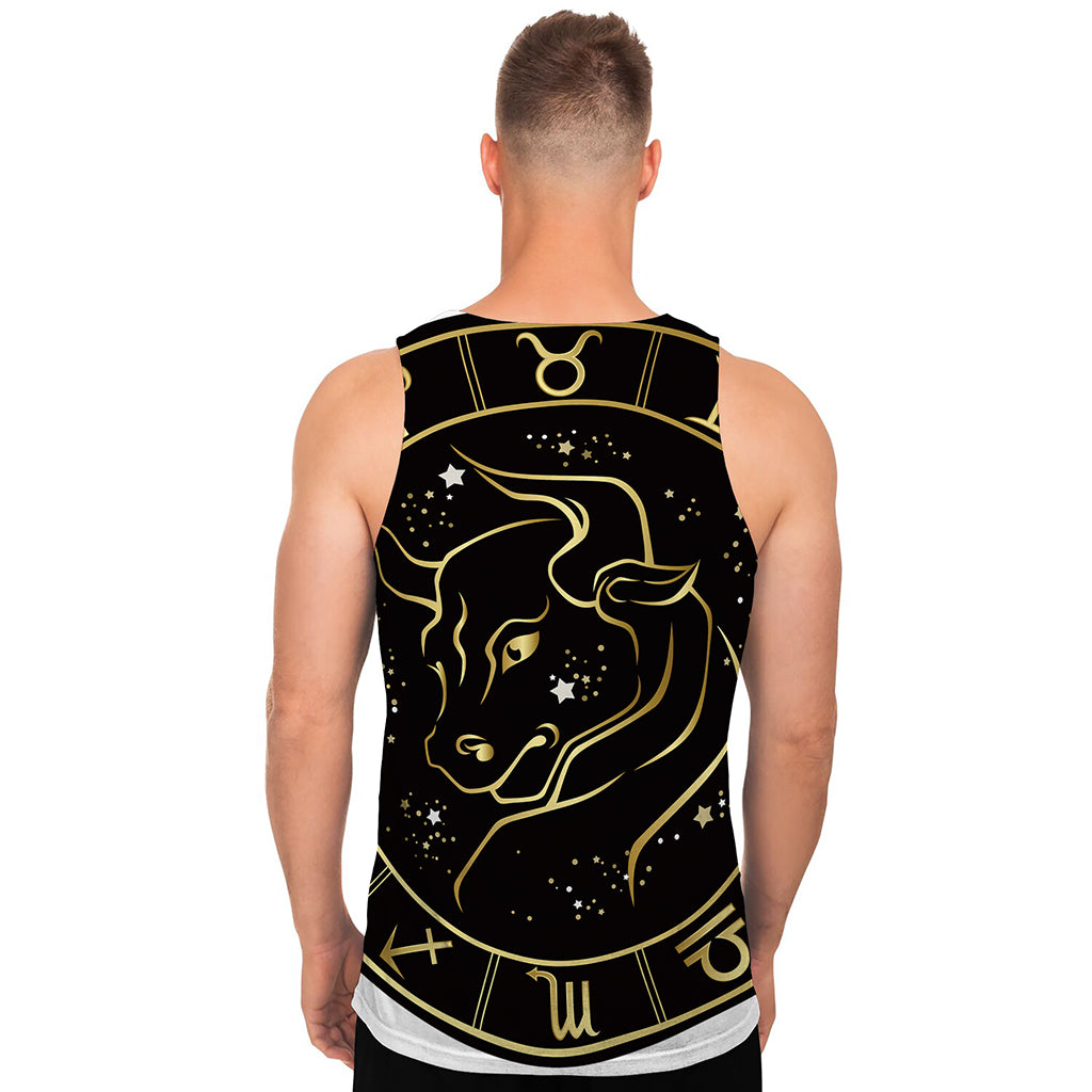 Gold And Black Taurus Sign Print Men's Tank Top
