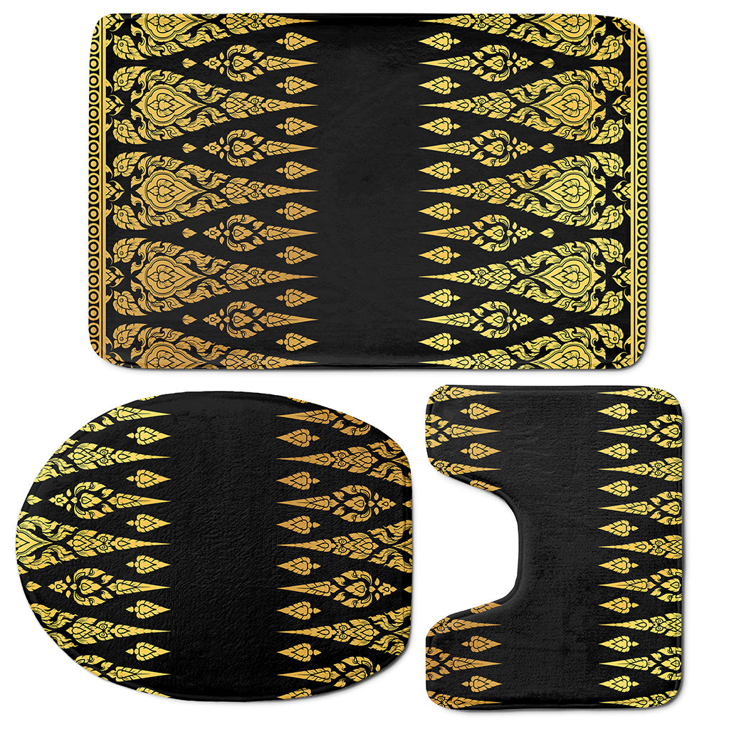 Gold And Black Thai Pattern Print 3 Piece Bath Mat Set