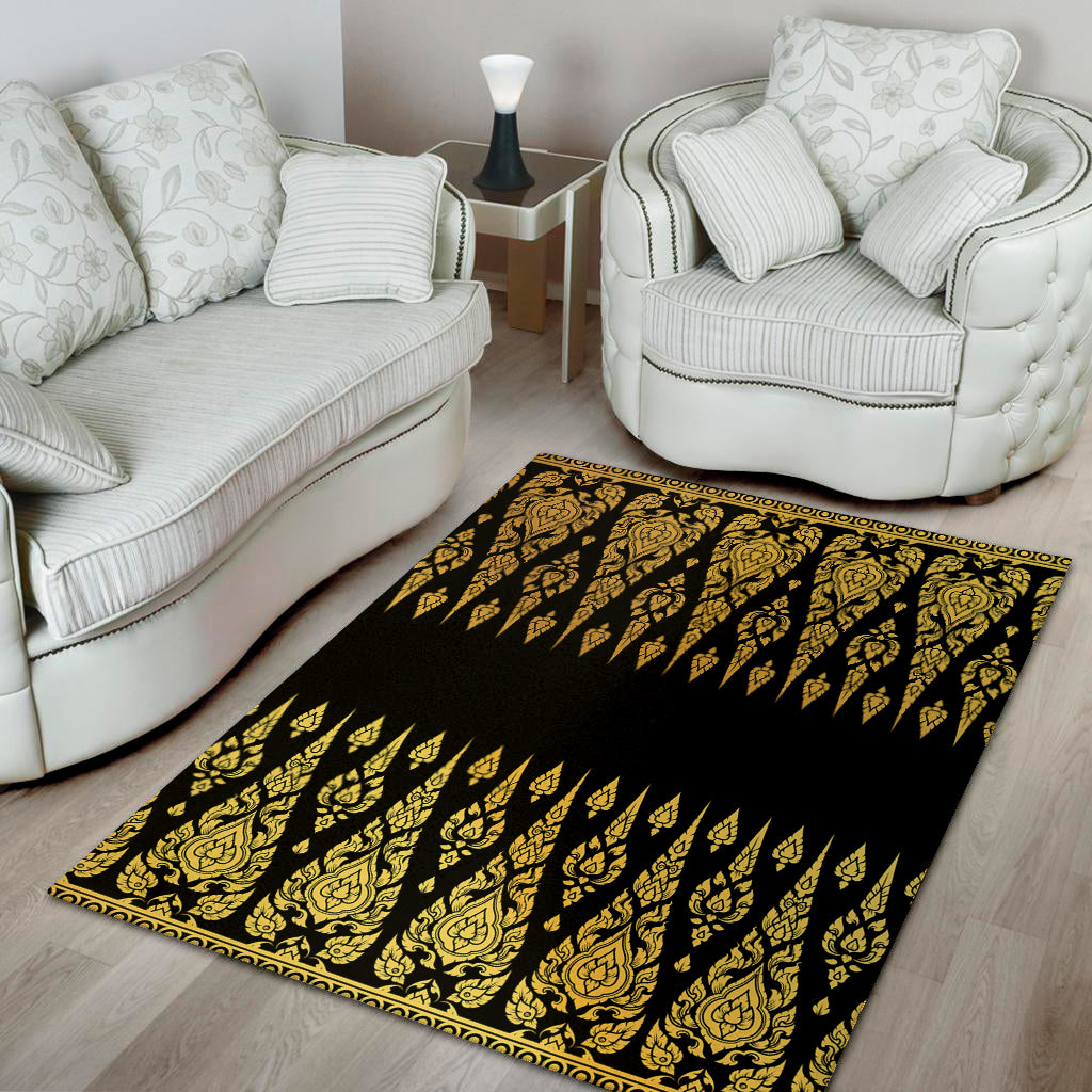 Gold And Black Thai Pattern Print Area Rug