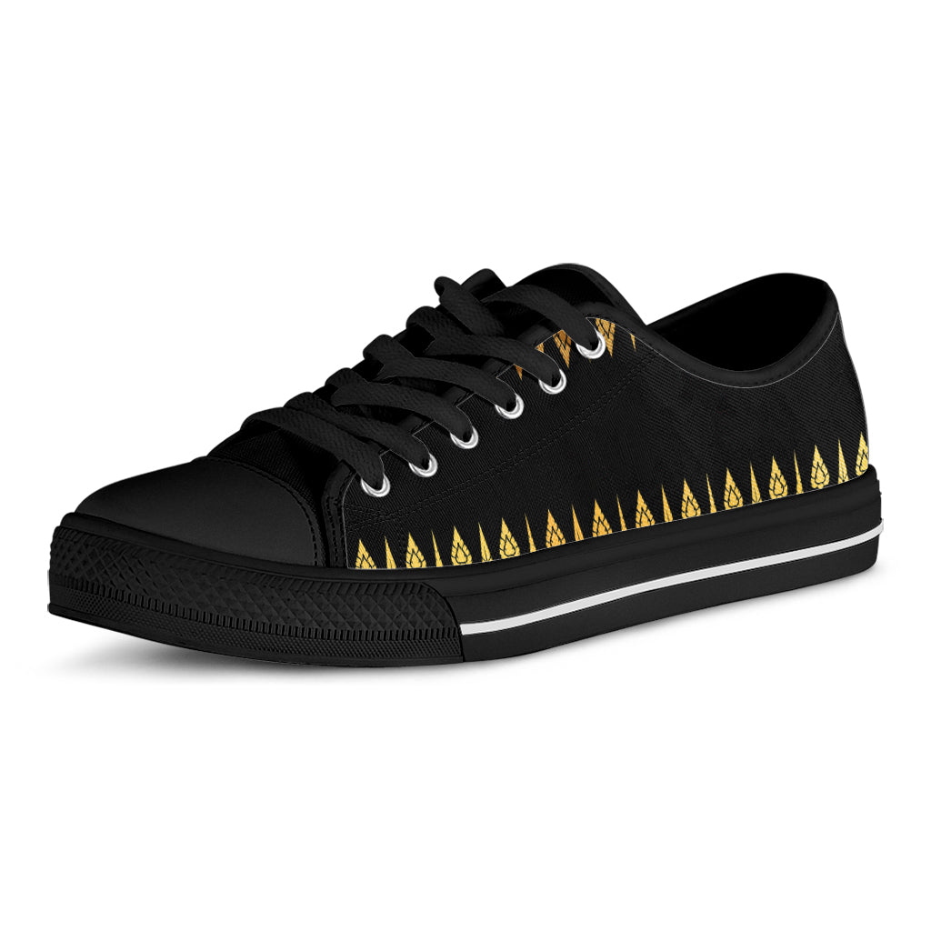 Gold And Black Thai Pattern Print Black Low Top Shoes