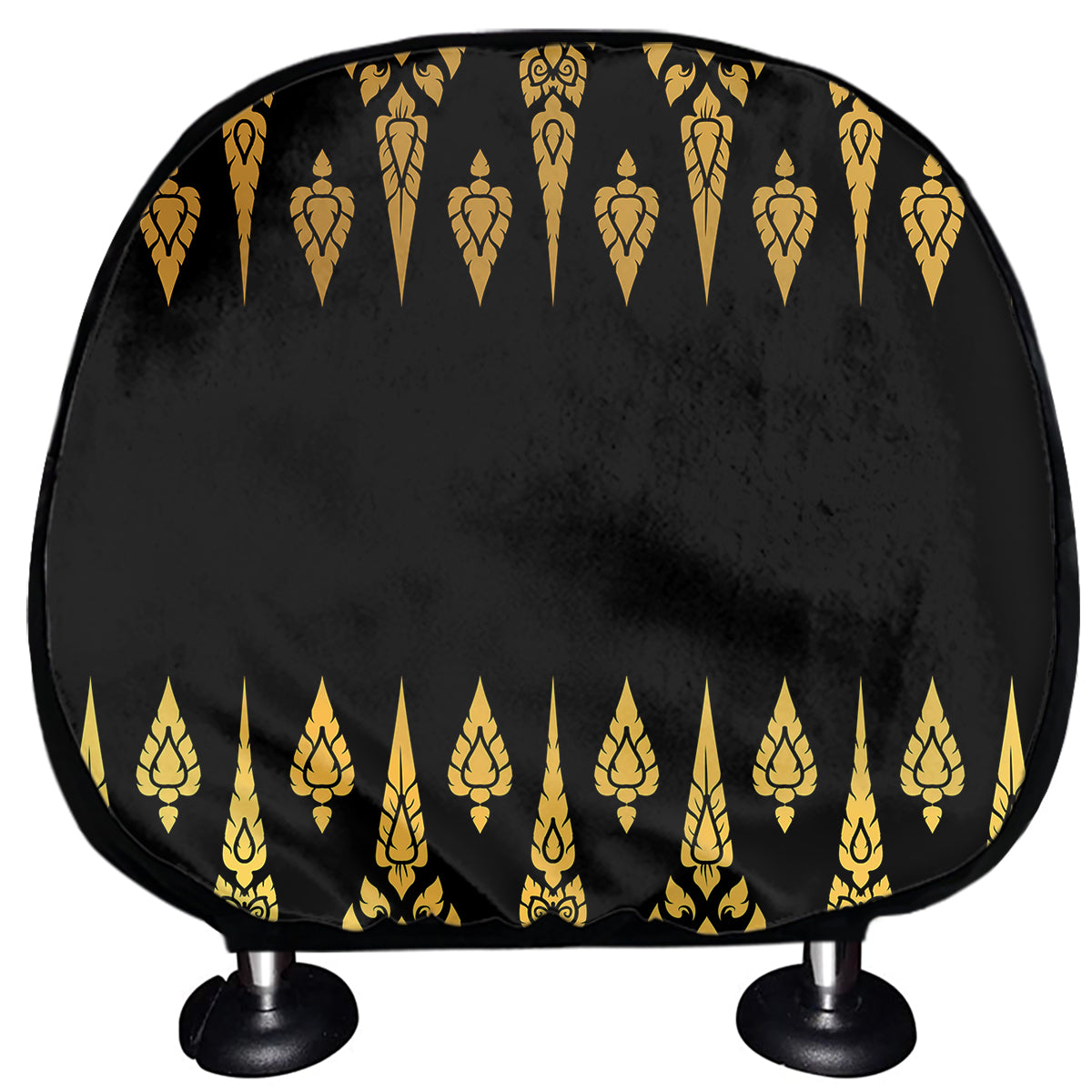 Gold And Black Thai Pattern Print Car Headrest Covers