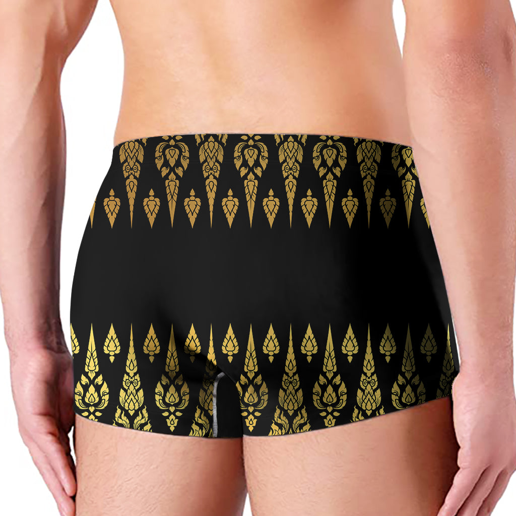 Gold And Black Thai Pattern Print Men's Boxer Briefs