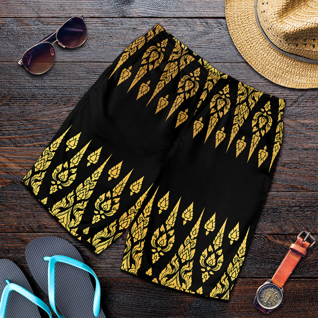 Gold And Black Thai Pattern Print Men's Shorts