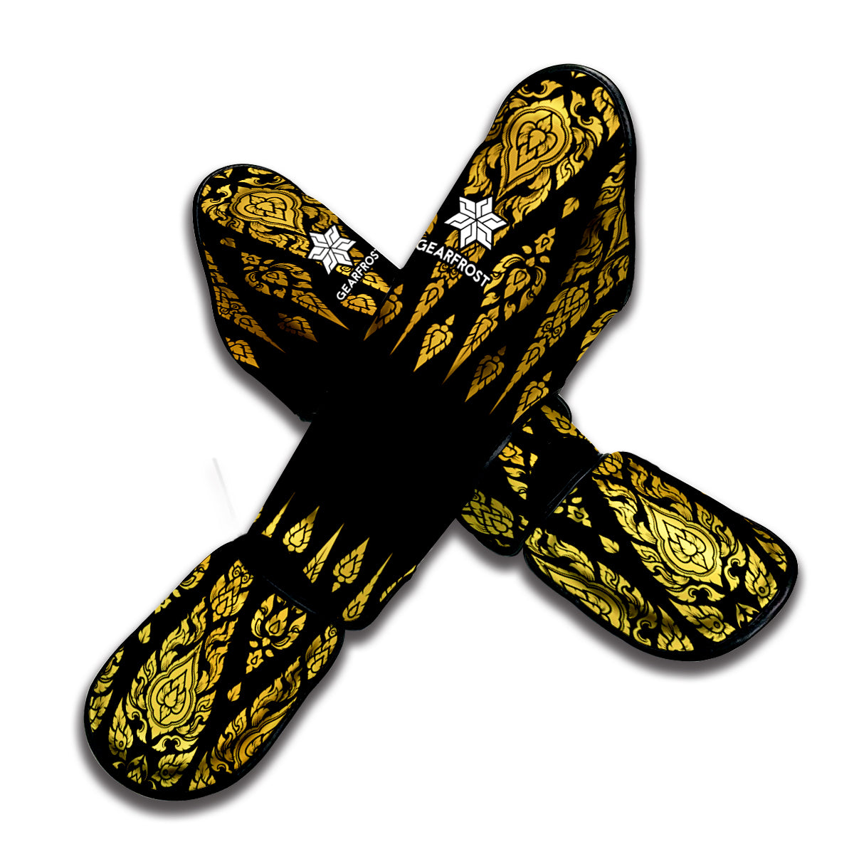 Gold And Black Thai Pattern Print Muay Thai Shin Guard