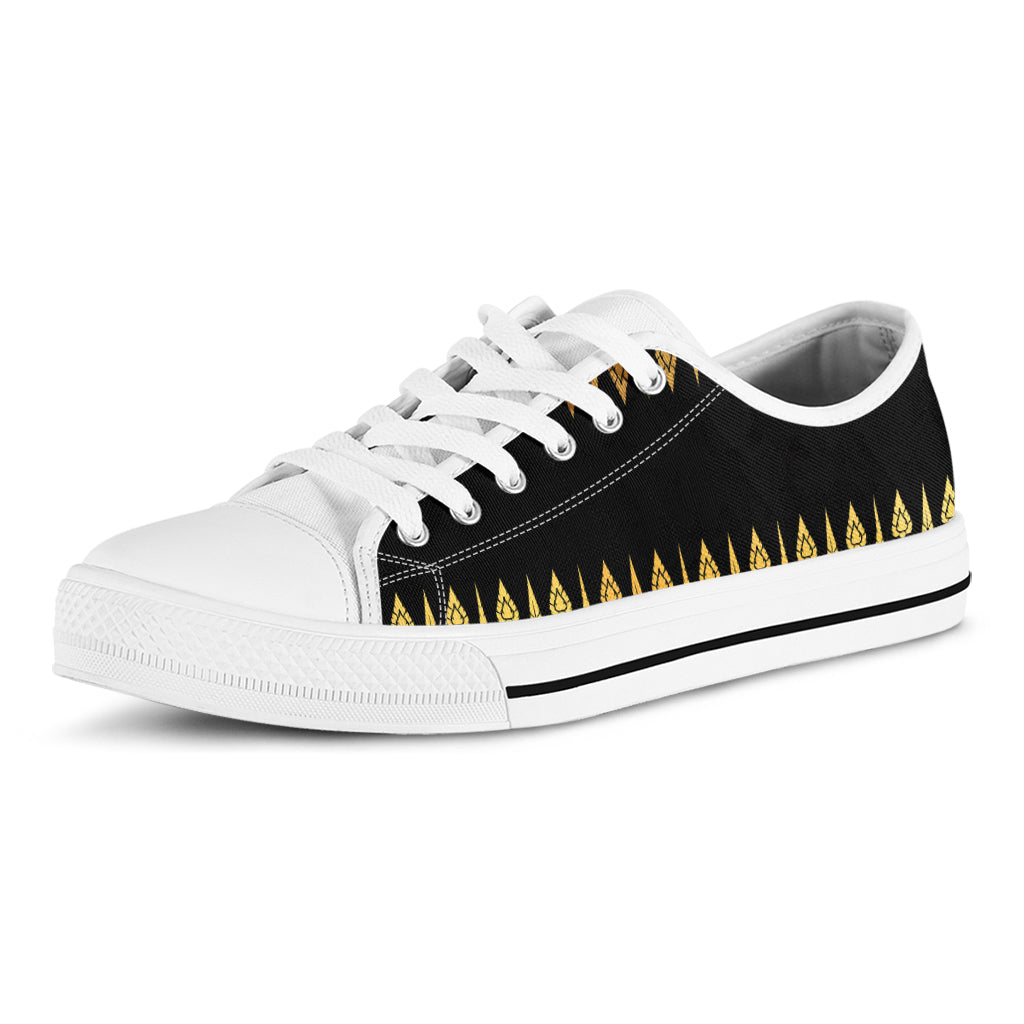 Gold And Black Thai Pattern Print White Low Top Shoes