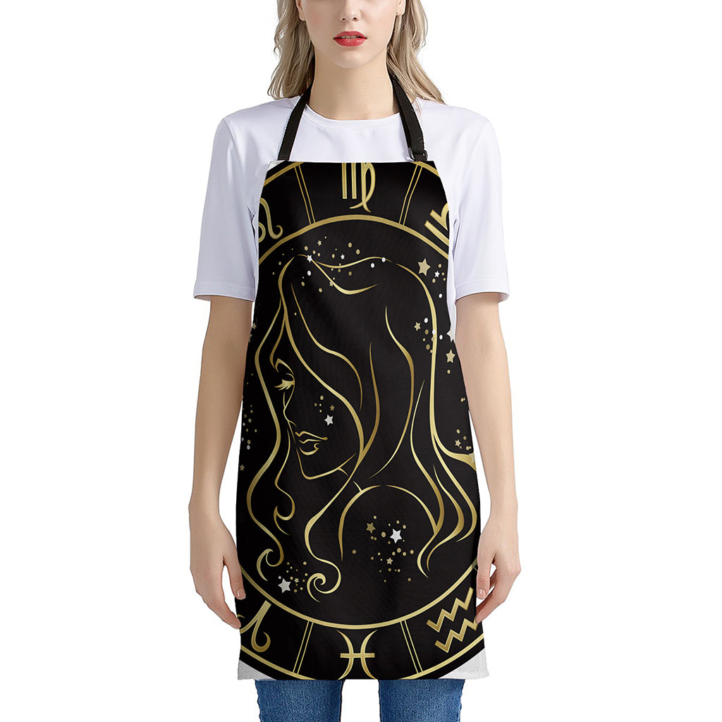 Gold And Black Virgo Sign Print Apron