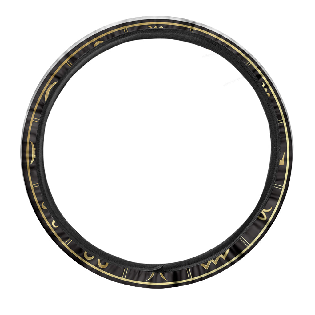 Gold And Black Virgo Sign Print Car Steering Wheel Cover