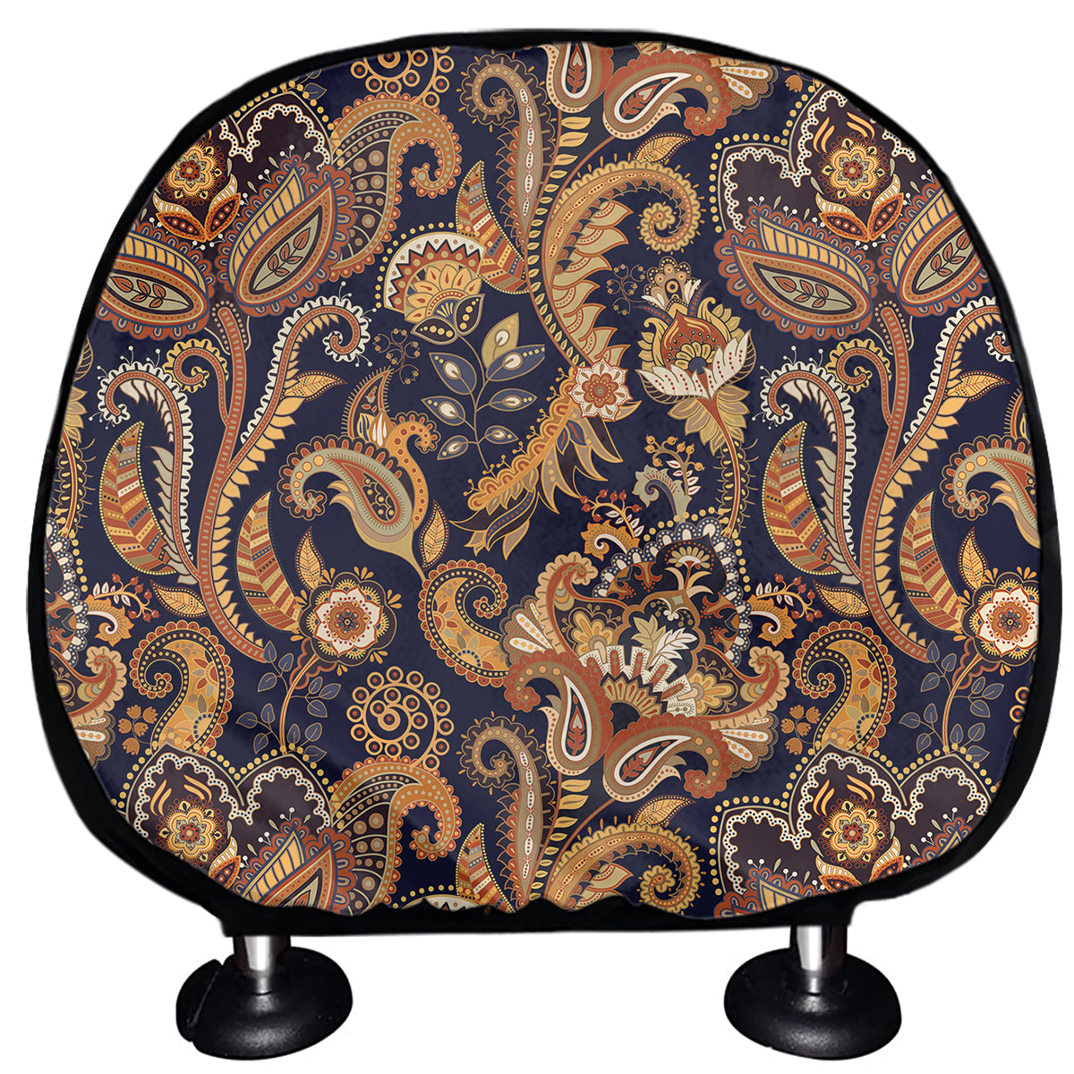 Gold And Blue Paisley Pattern Print Car Headrest Covers