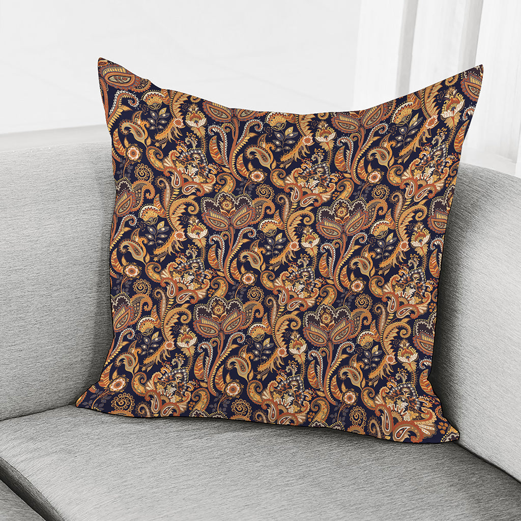Gold And Blue Paisley Pattern Print Pillow Cover