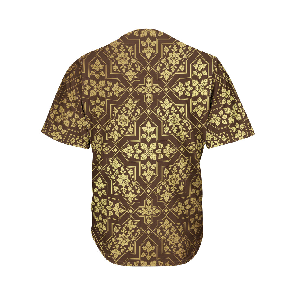 Gold And Brown Thai Pattern Print Men's Baseball Jersey