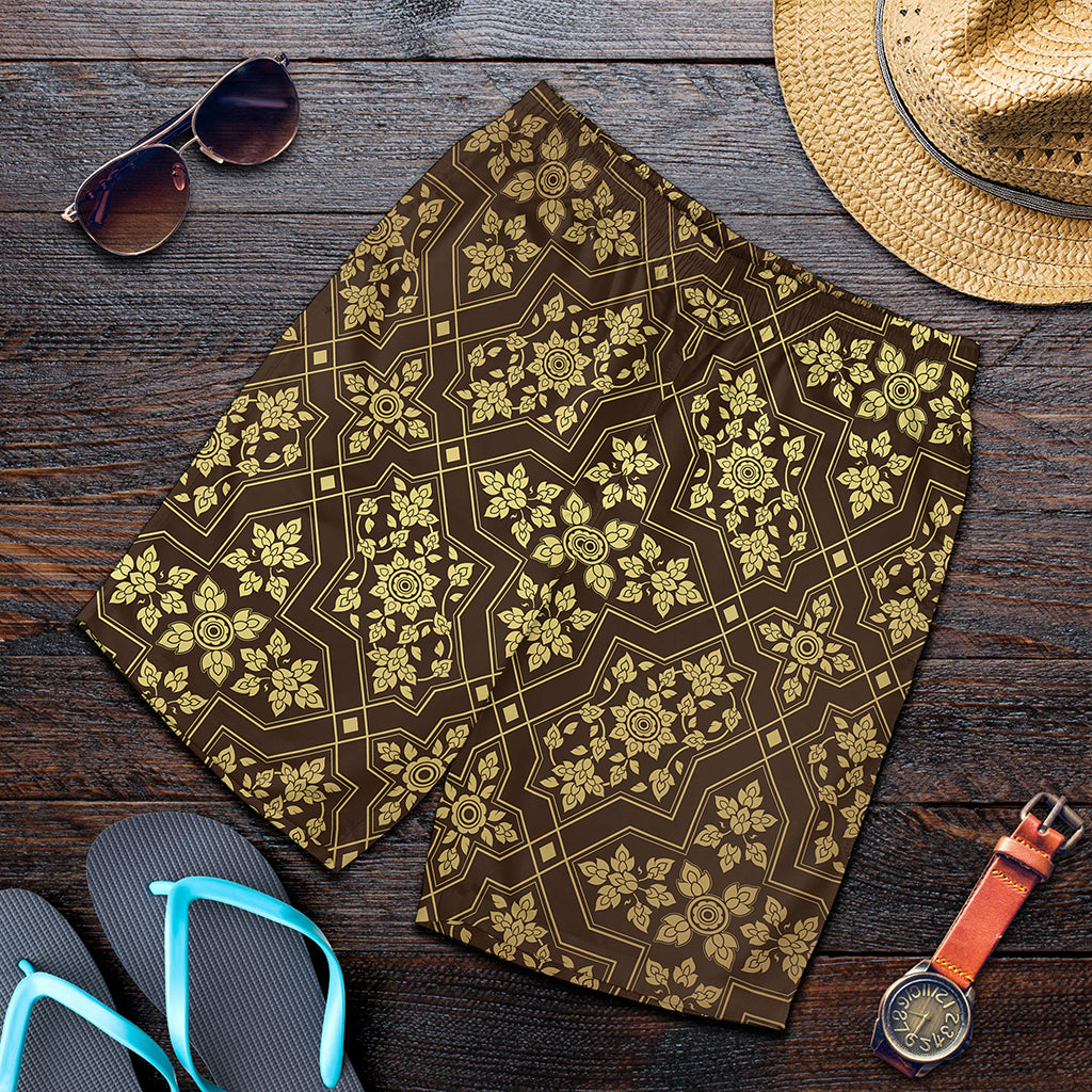 Gold And Brown Thai Pattern Print Men's Shorts