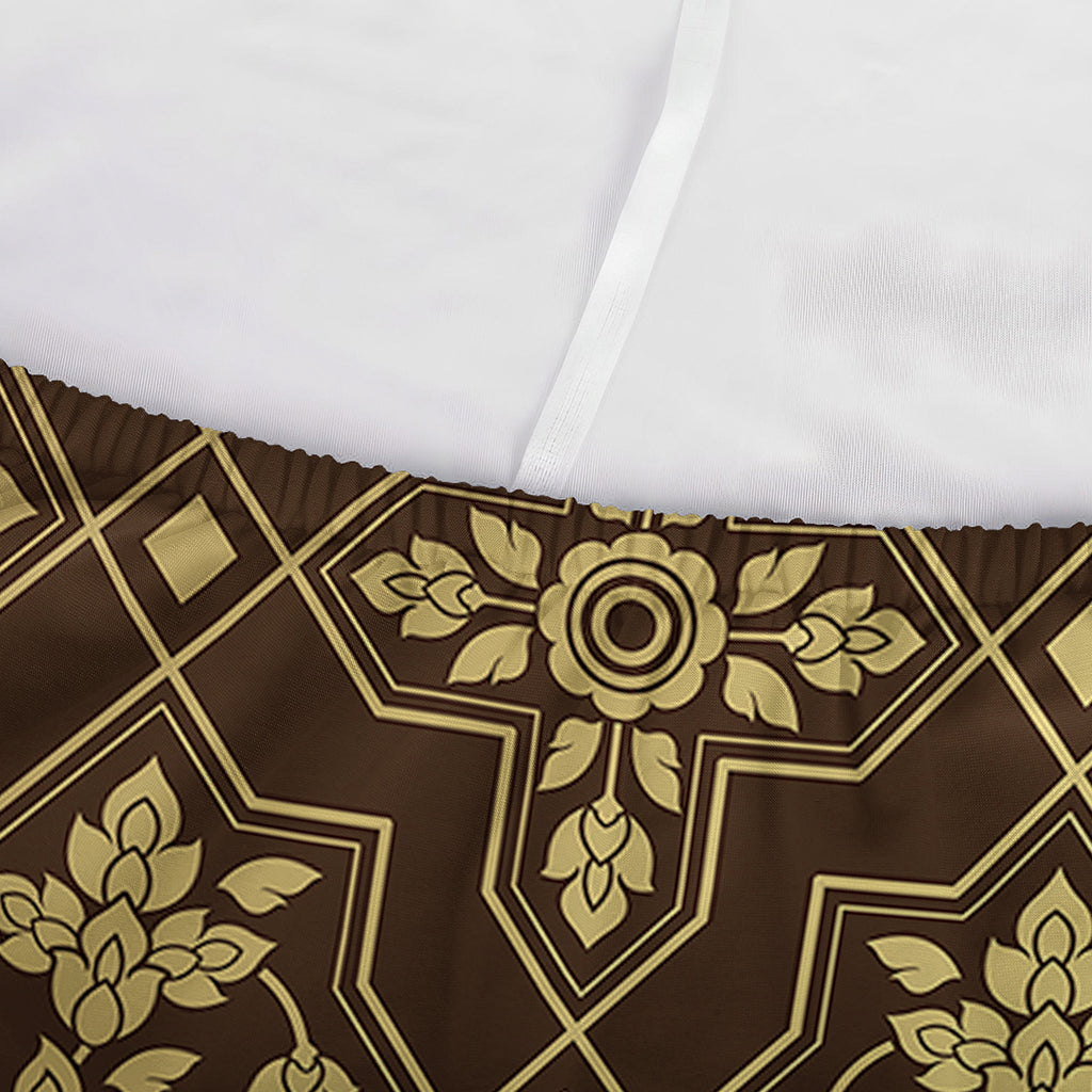 Gold And Brown Thai Pattern Print Sofa Cover