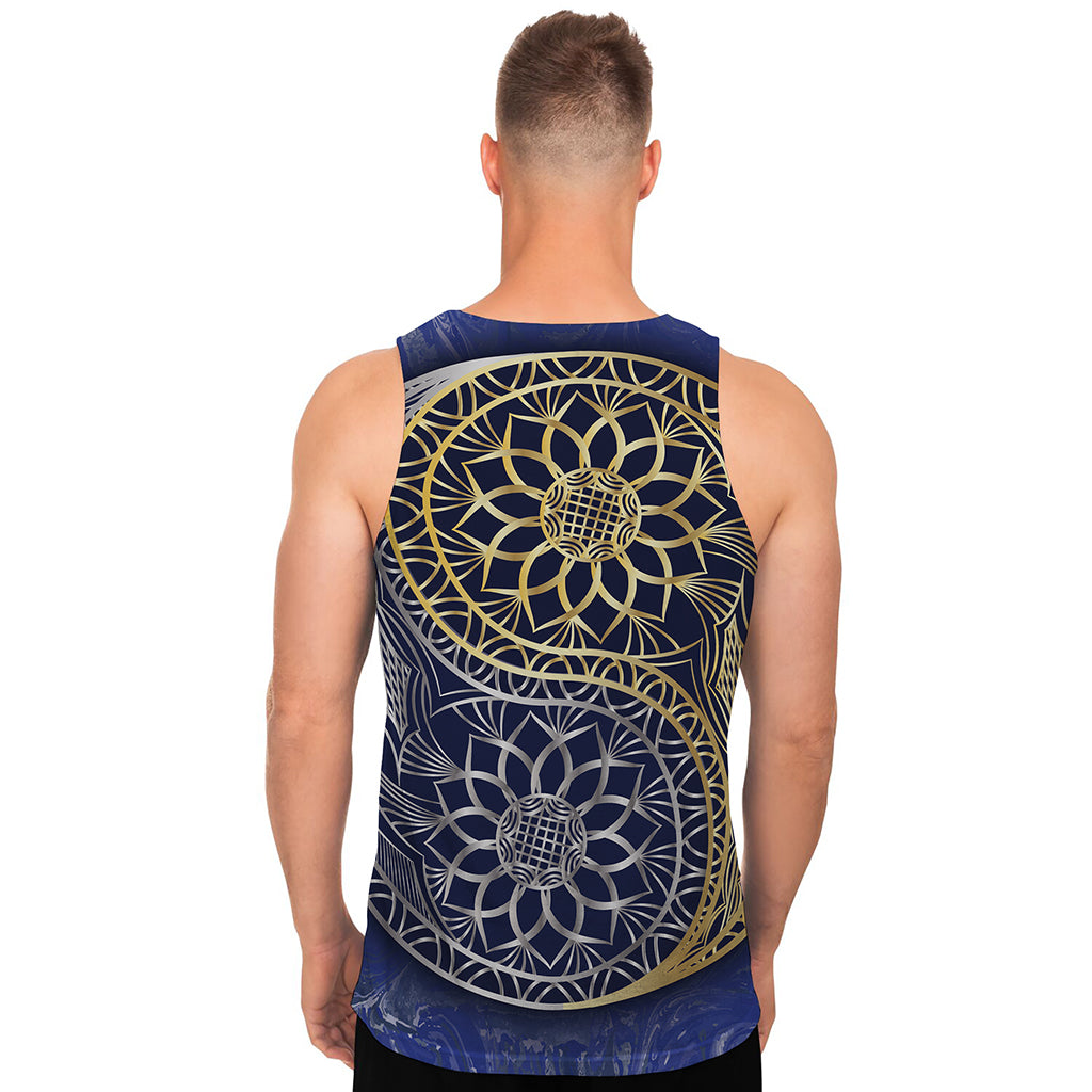 Gold And Grey Yin Yang Flower Print Men's Tank Top