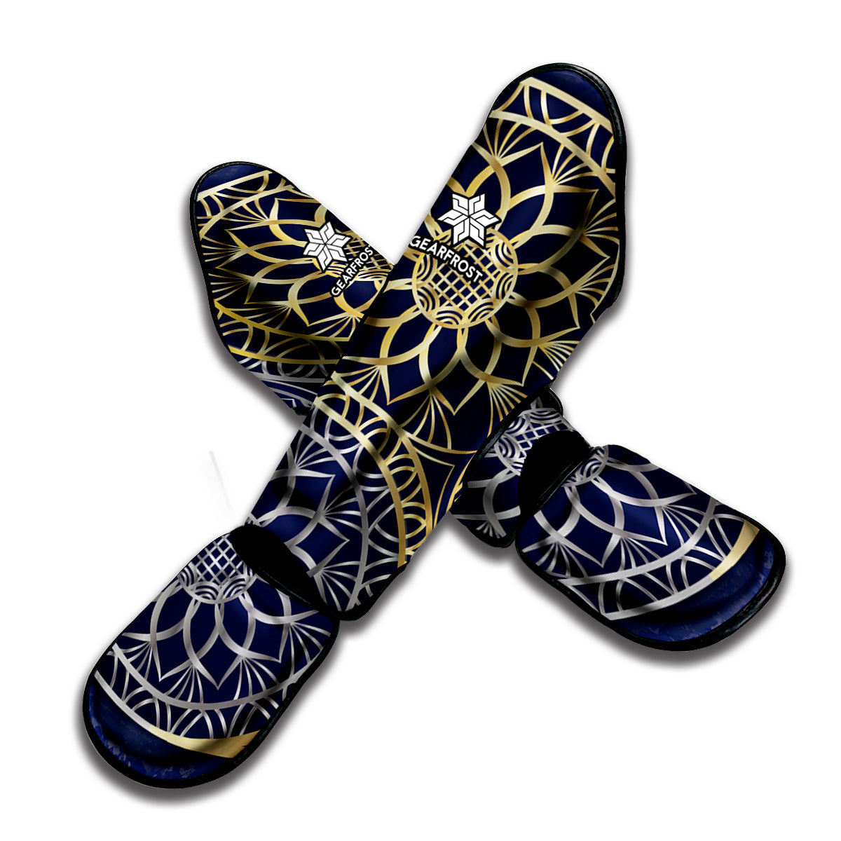 Gold And Grey Yin Yang Flower Print Muay Thai Shin Guard