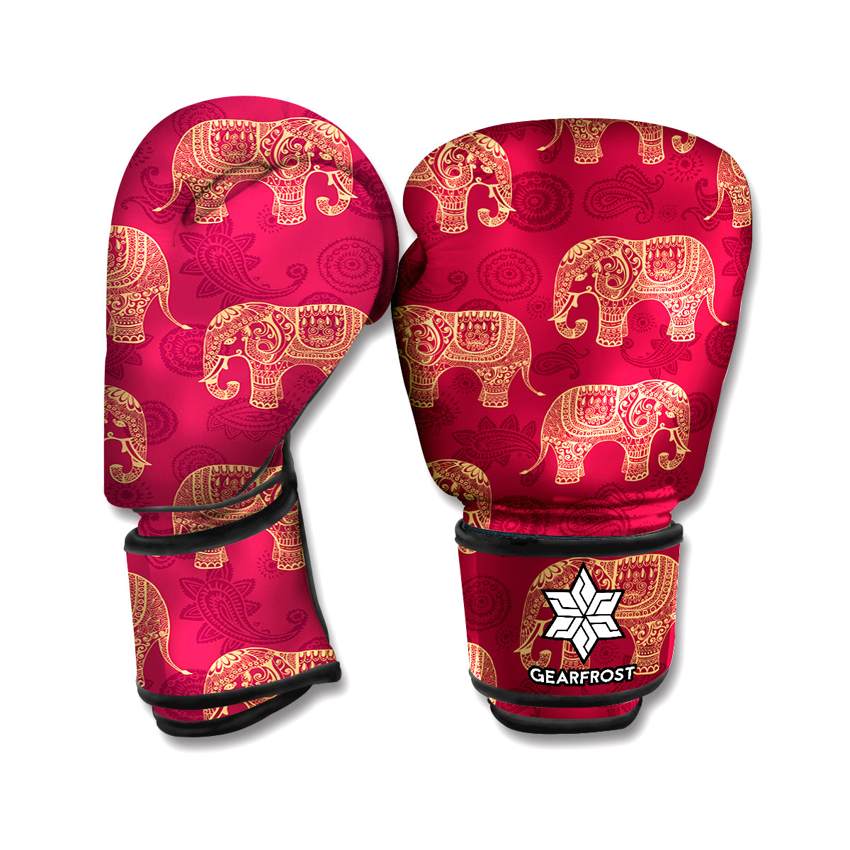 Gold And Red Boho Elephant Print Boxing Gloves