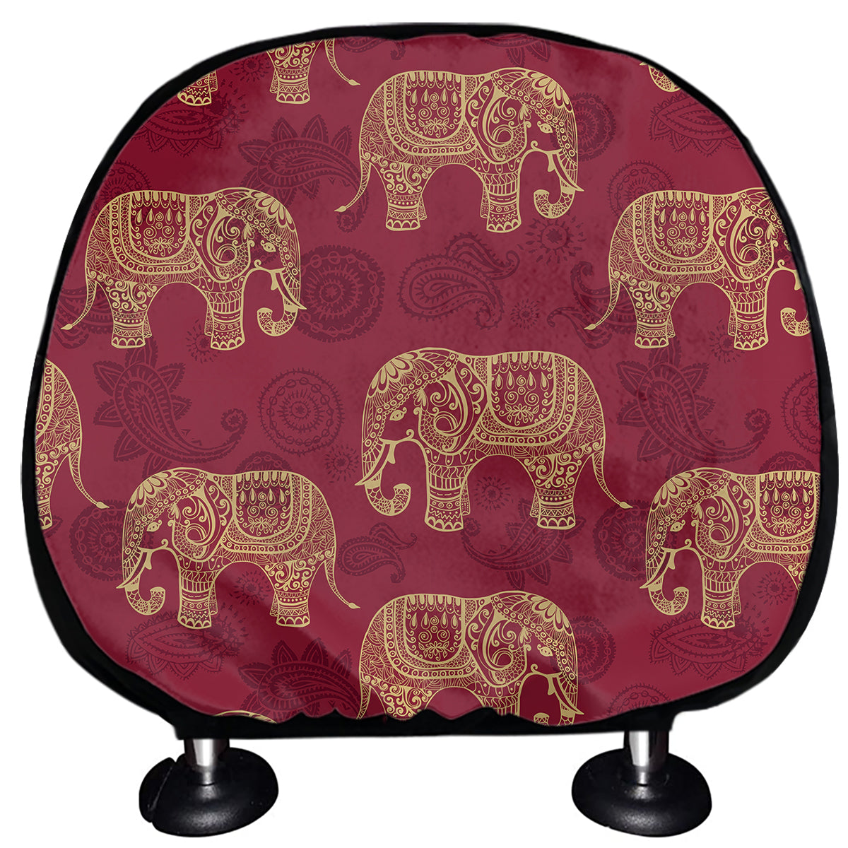 Gold And Red Boho Elephant Print Car Headrest Covers
