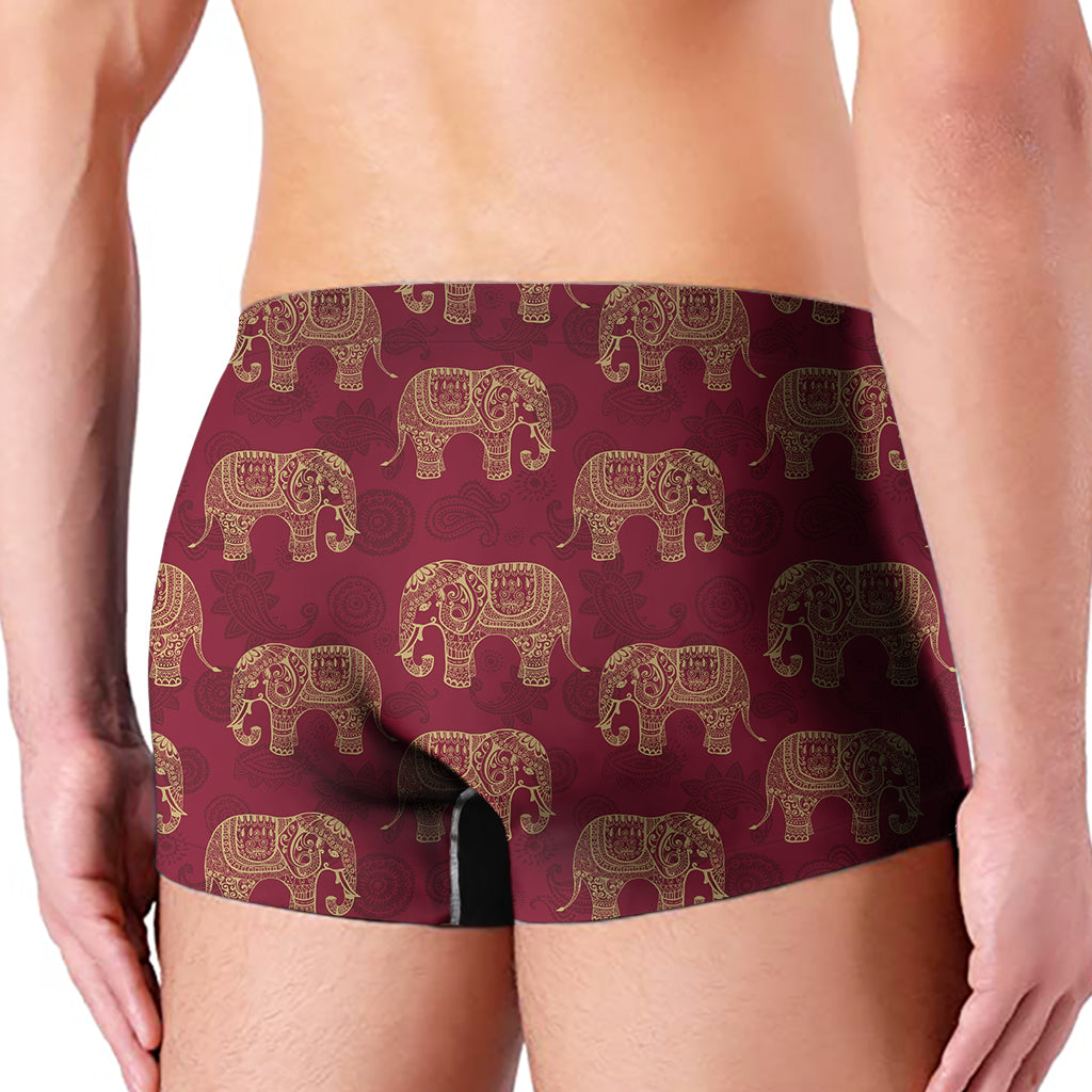 Gold And Red Boho Elephant Print Men's Boxer Briefs
