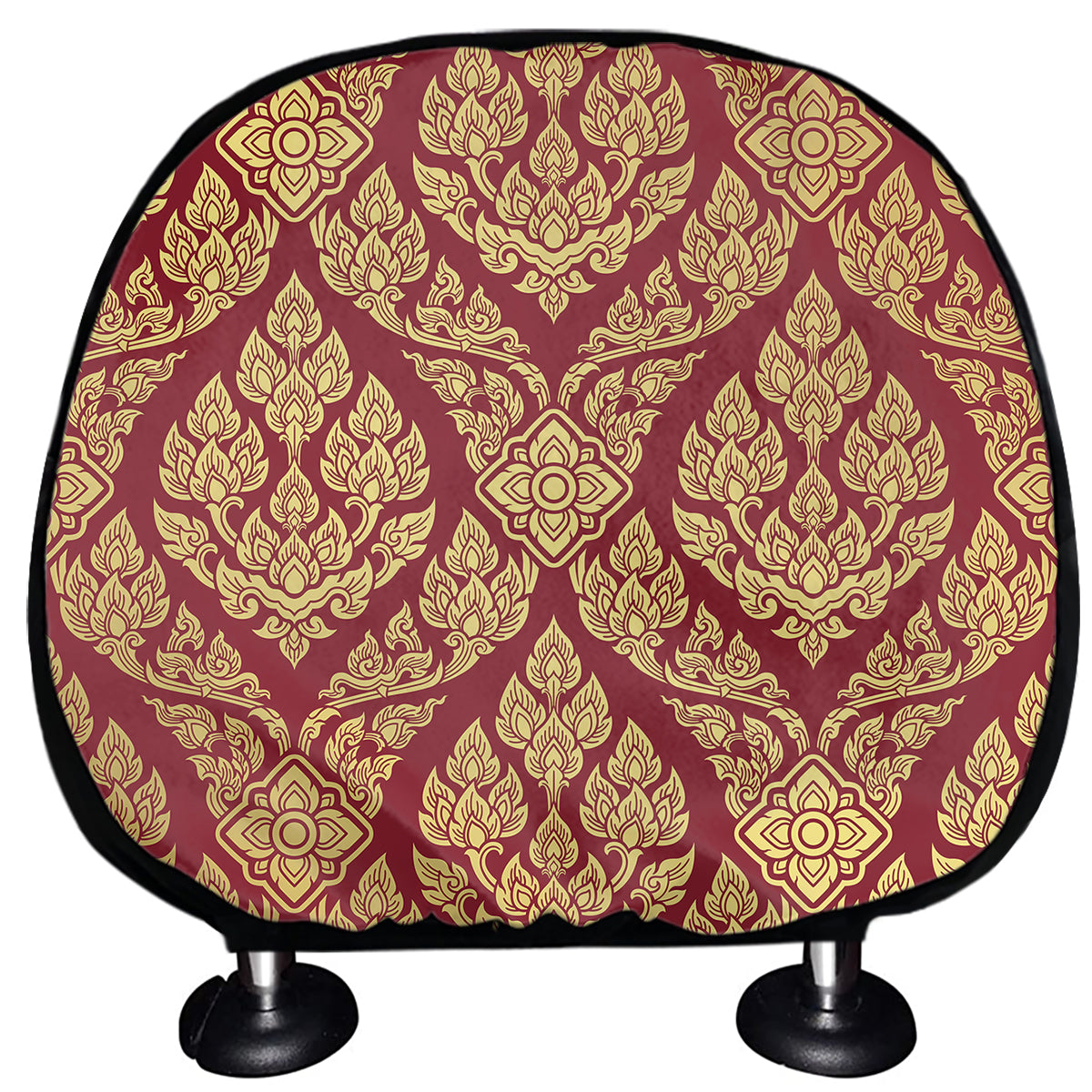 Gold And Red Thai Pattern Print Car Headrest Covers