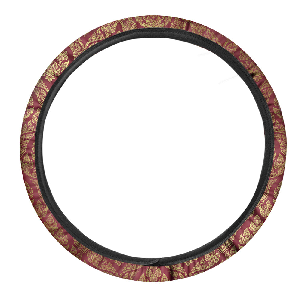 Gold And Red Thai Pattern Print Car Steering Wheel Cover