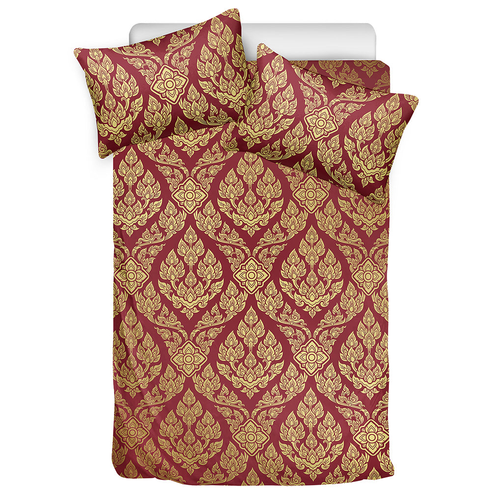 Gold And Red Thai Pattern Print Duvet Cover Bedding Set