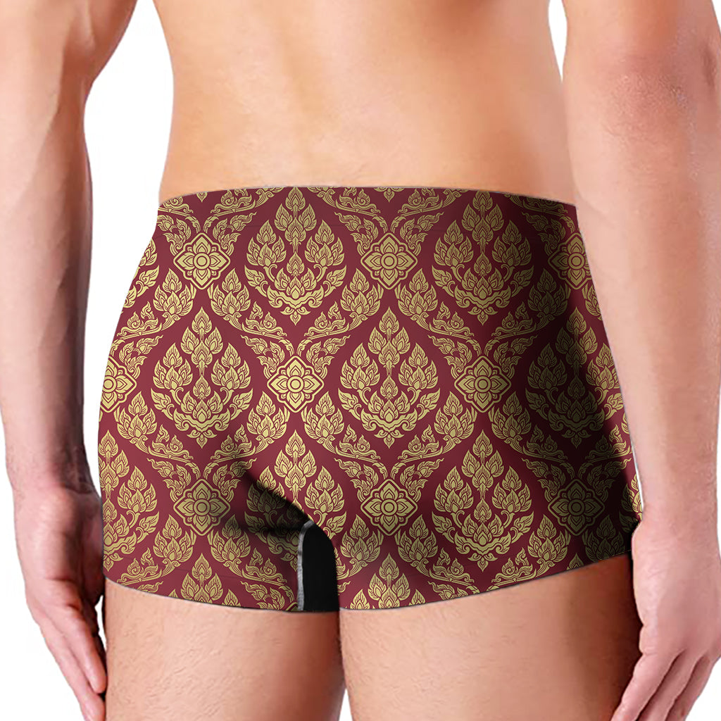 Gold And Red Thai Pattern Print Men's Boxer Briefs